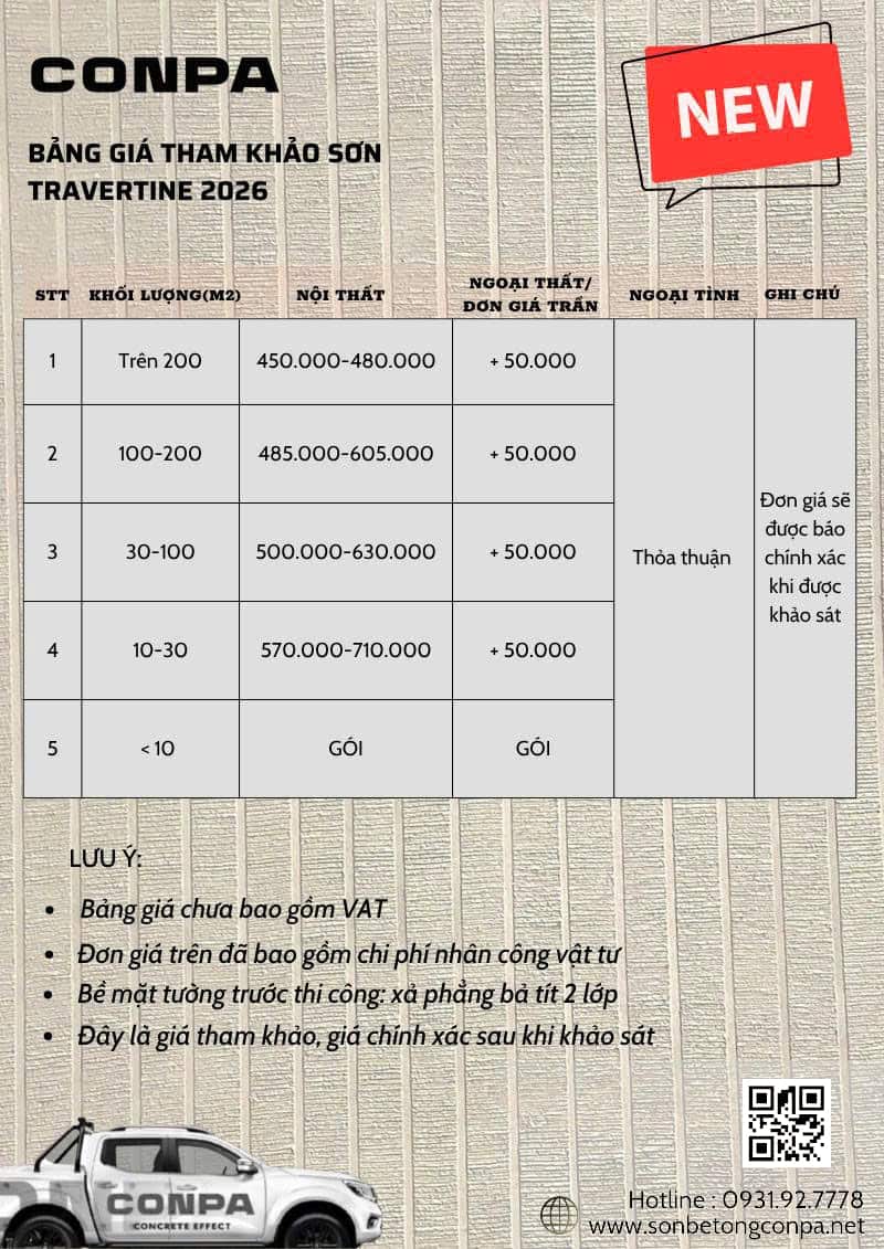 BÁO GIÁ THI CÔNG SƠN HIỆU ỨNG TRAVERTINE CONPA MỚI NHẤT – TƯ VẤN THEO TỪNG CÔNG TRÌNH 2 bang gia thi cong travertine 1